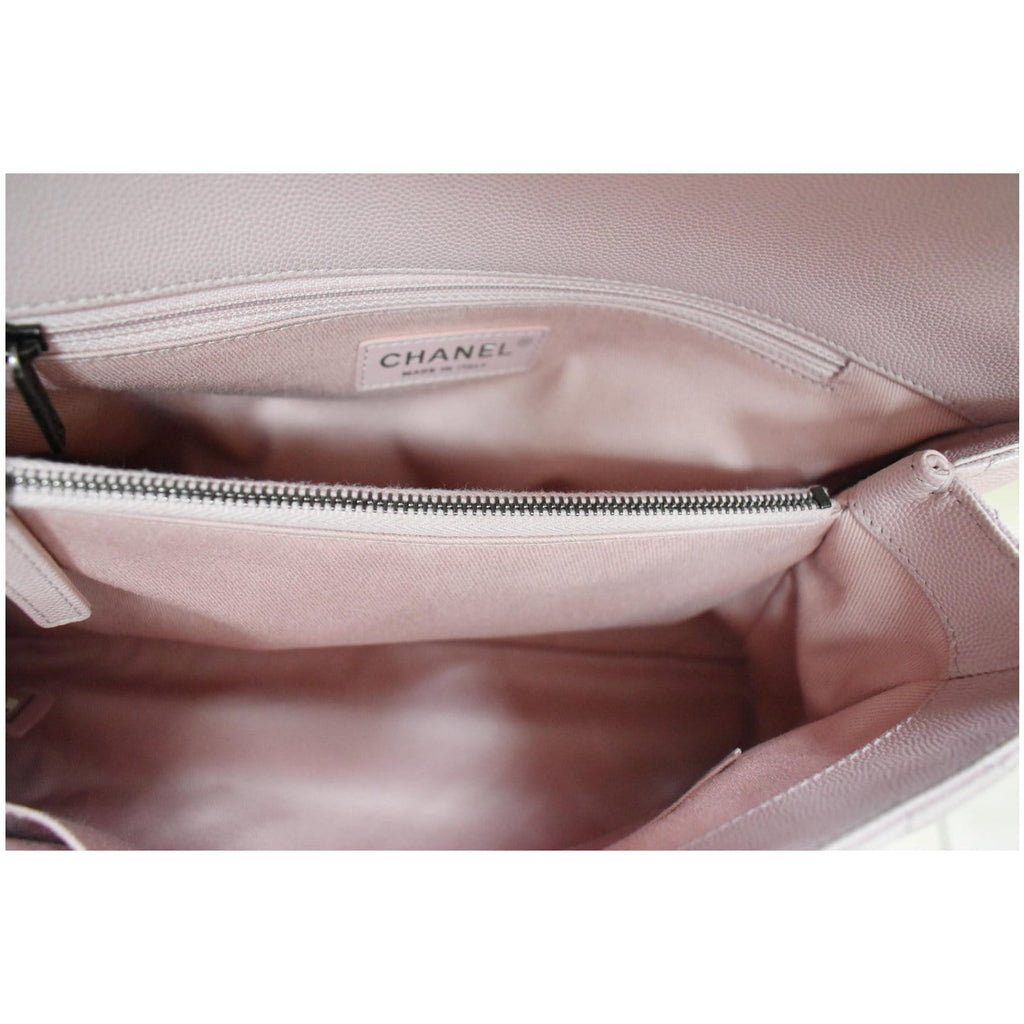 CHANEL Medium Coco Quilted Caviar Leather Top Handle Shoulder Bag Pink