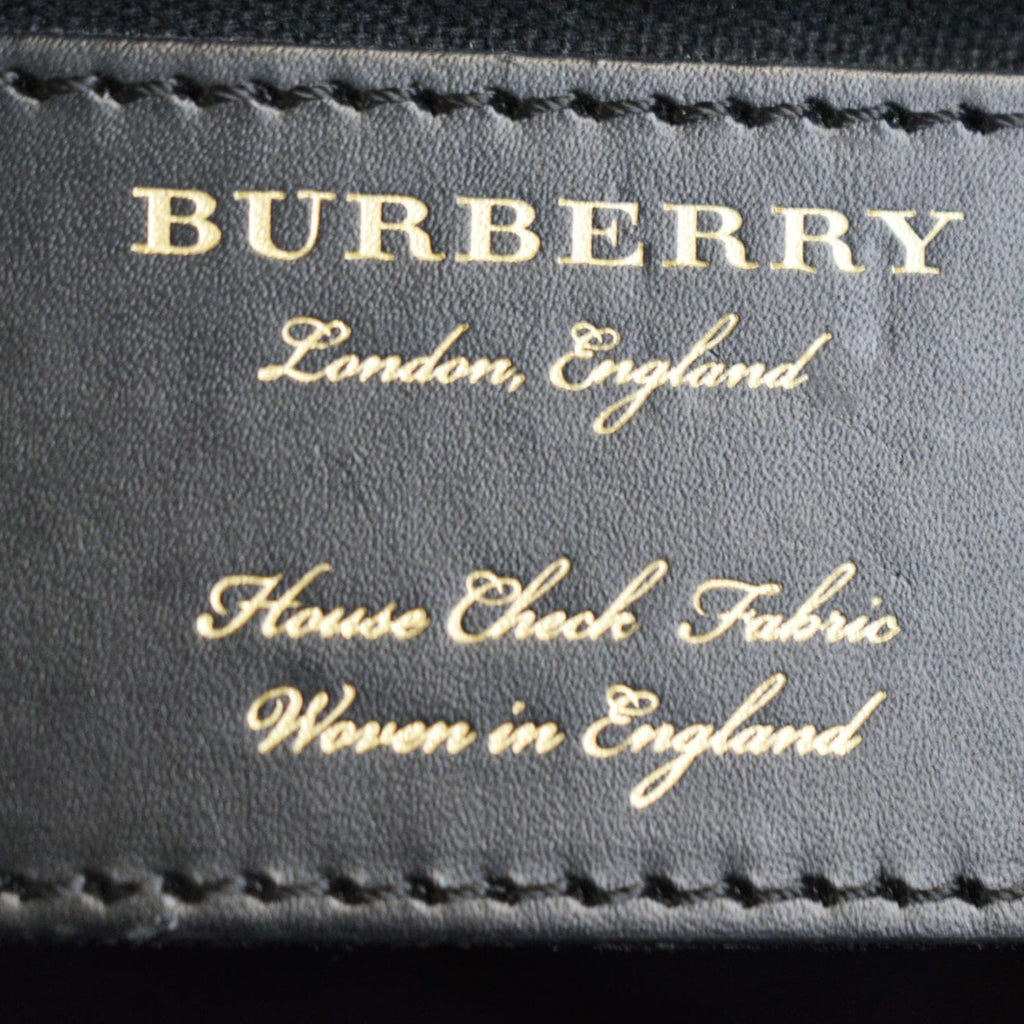 BURBERRY Derby Banner Small House Check Leather Tote Shoulder Bag Black