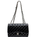 CHANEL Jumbo Single Flap Patent Leather Shoulder Bag Black