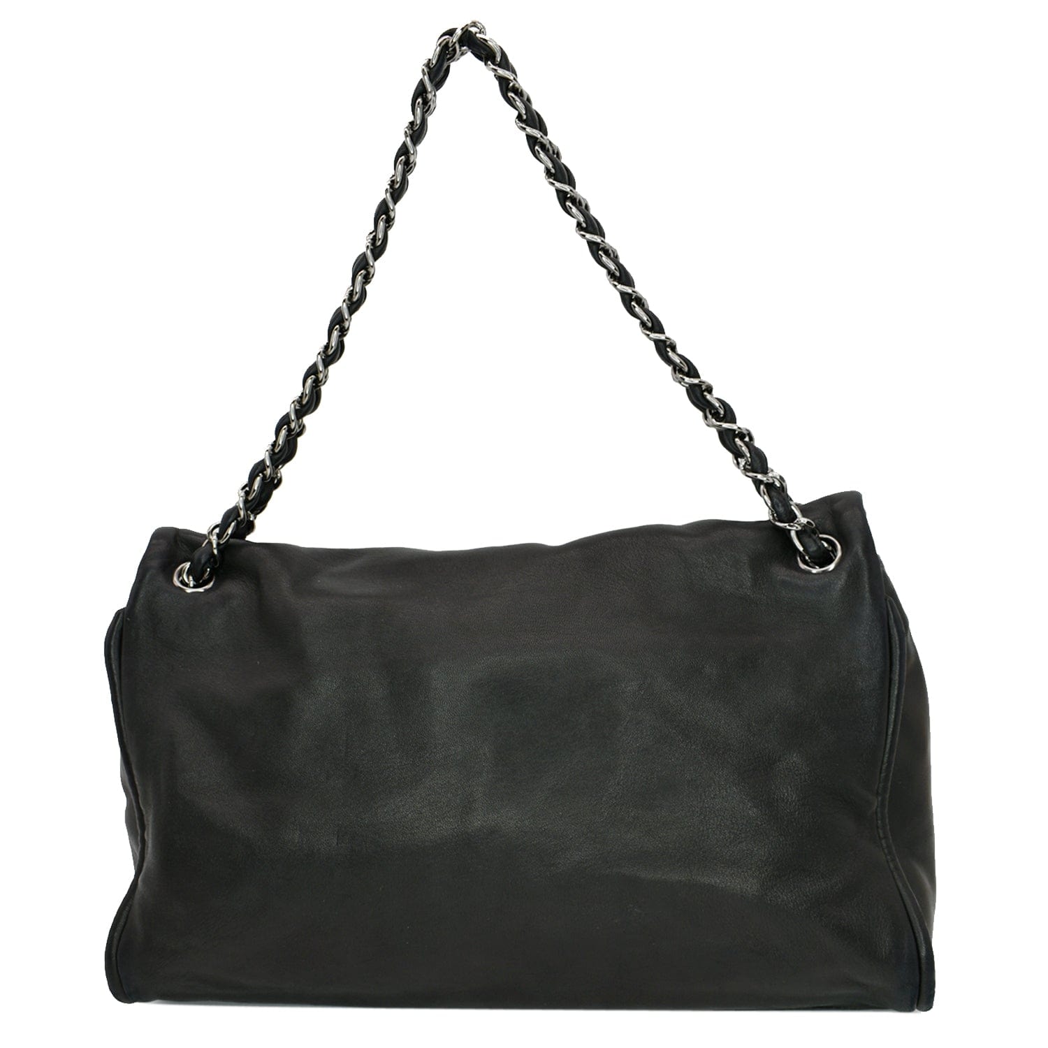 CHANEL Double Foldover Twist Closure Smooth Lambskin Tote Bag Black