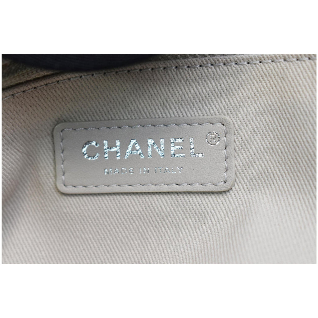 CHANEL Deauville Medium Striped Tweed Canvas Tote Bag Black/Grey