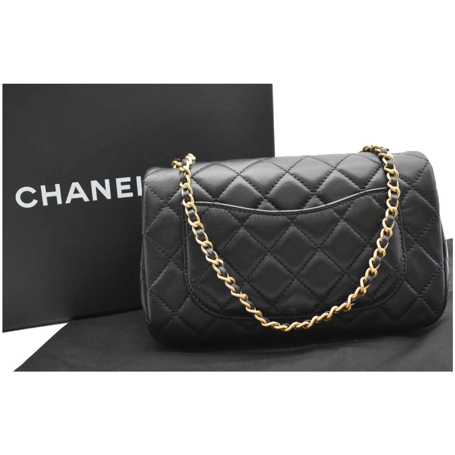 CHANEL Pearl Crush Mini Rectangular Flap Quilted Leather Crossbody Bag Black