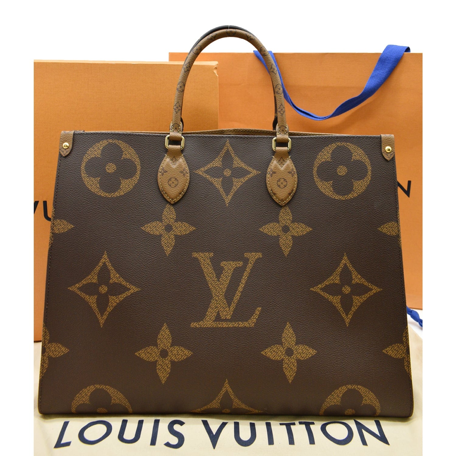 LOUIS VUITTON Onthego GM Giant Monogram Canvas Tote Shoulder Bag Brown