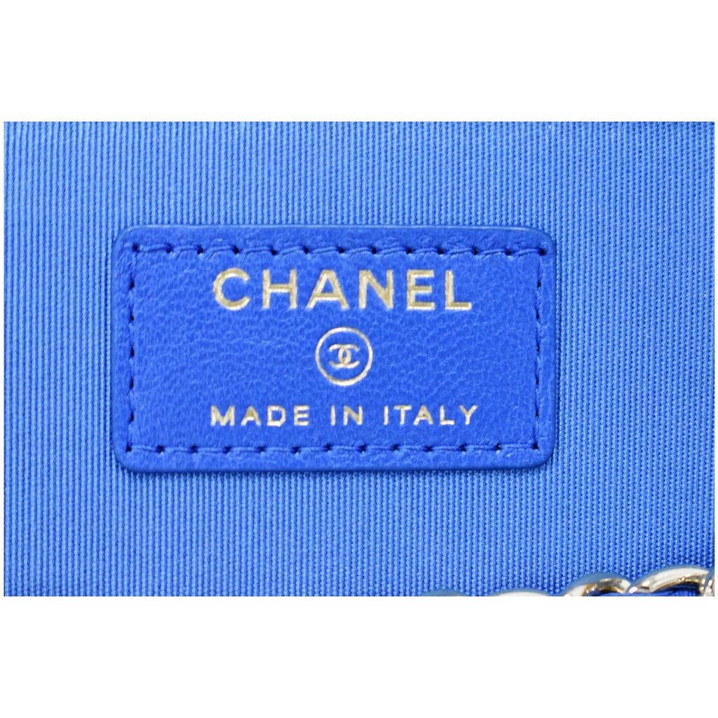 CHANEL Raffia Jute Striped Vanity Case Chain Crossbody Bag Blue - 10% OFF