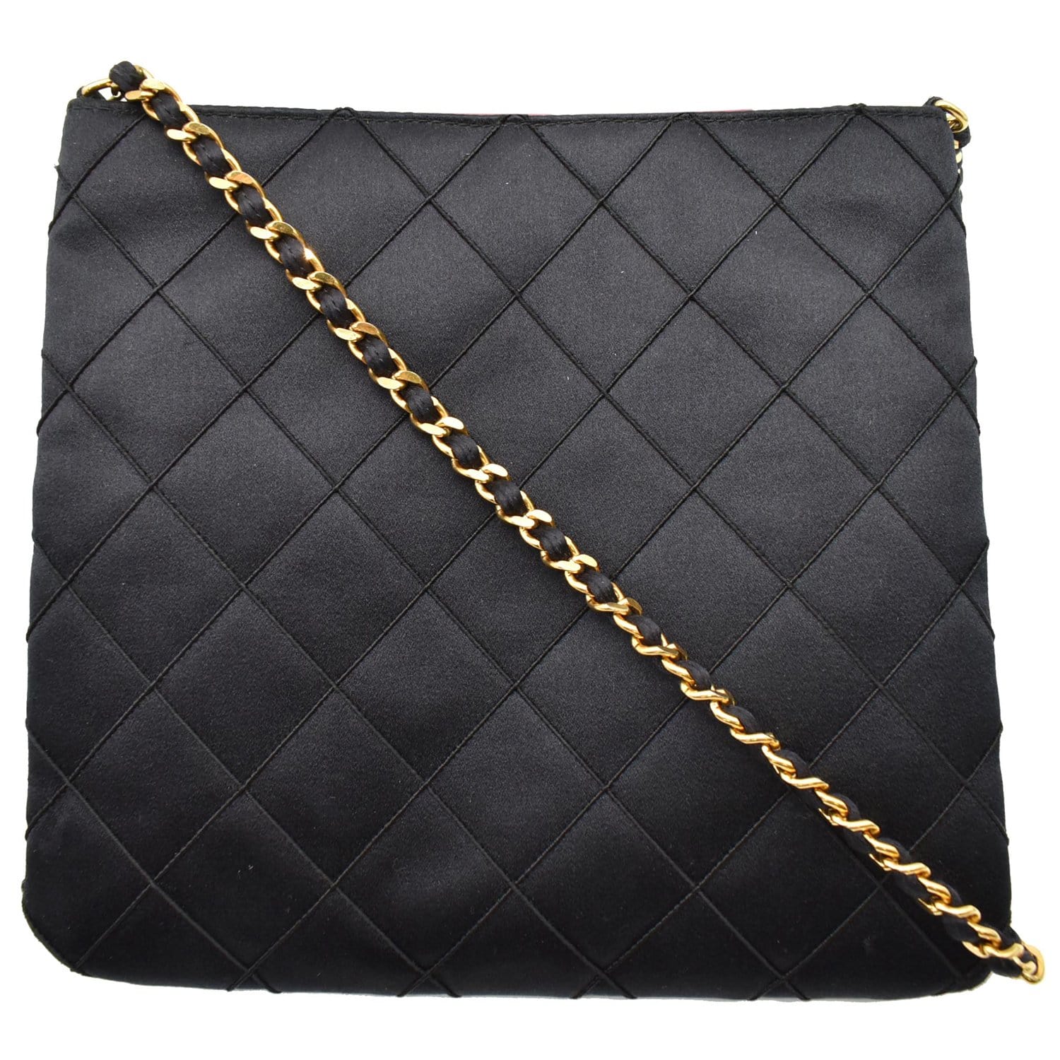 CHANEL Vintage Quilted Satin Tassel Shoulder Bag Black