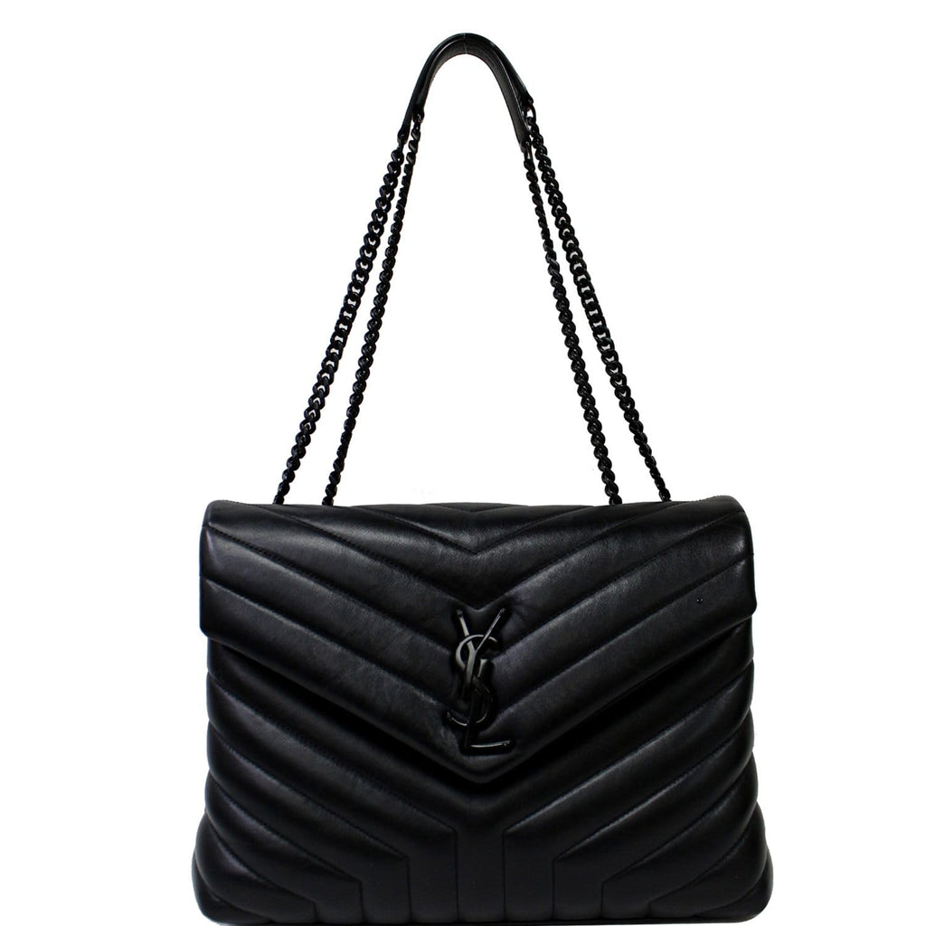 YVES SAINT LAURENT Medium Loulou Matelasse Leather Chain Shoulder Bag Black