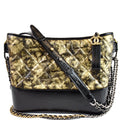 CHANEL Gabrielle Metallic Crumpled Leather Hobo Shoulder Bag Black/Gold