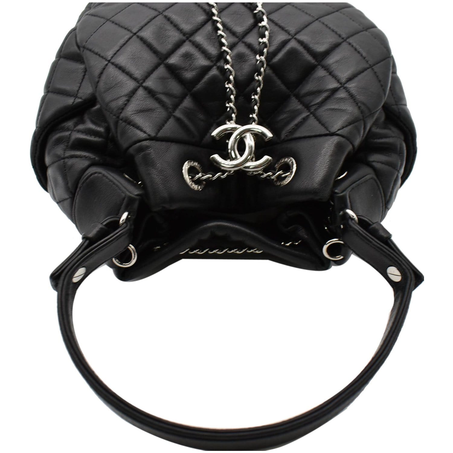 CHANEL Drawstring Bucket Quilted Lambskin Leather Shoulder Bag Black