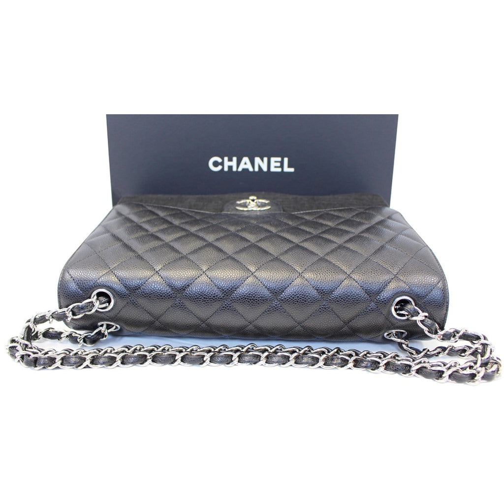 CHANEL Classic Maxi Jumbo Double Flap Caviar Leather Shoulder Bag