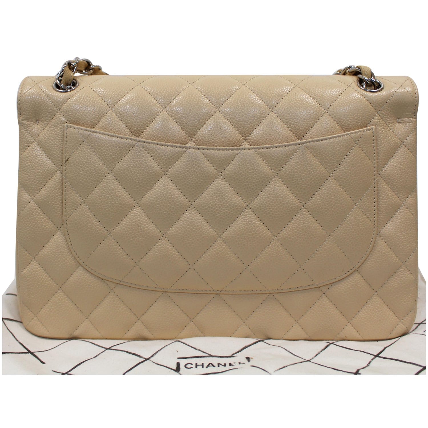 CHANEL Jumbo Double Flap Caviar Leather Shoulder Bag Beige