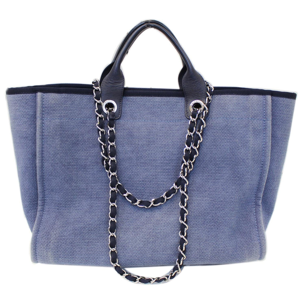 CHANEL Canvas Deauville Large Tote Denim Blue Shoulder Handbag