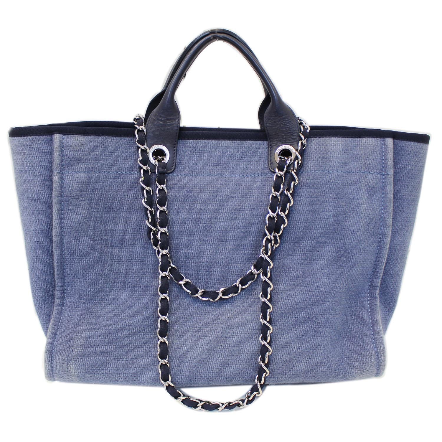 CHANEL Canvas Deauville Large Tote Denim Blue Shoulder Handbag
