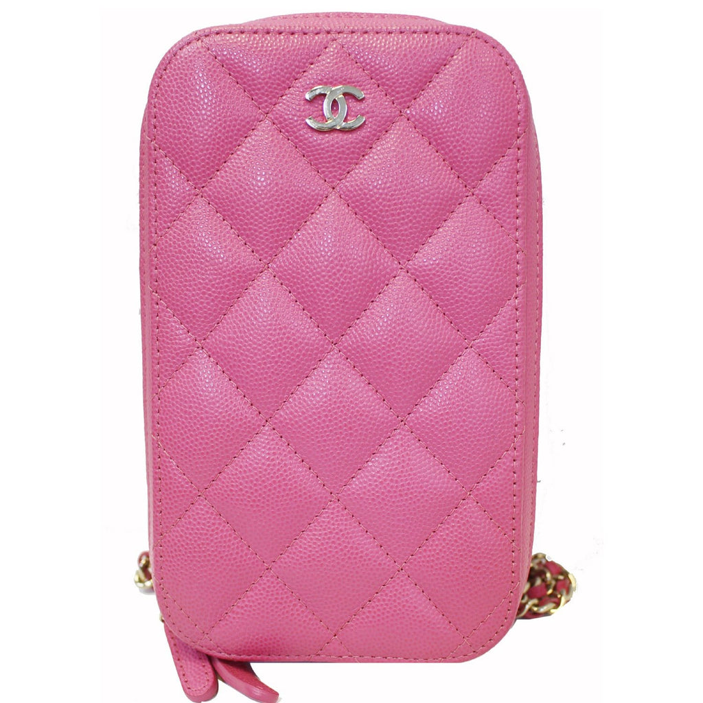 CHANEL Wallet On Chain WOC Caviar Leather Phone Holder Pink