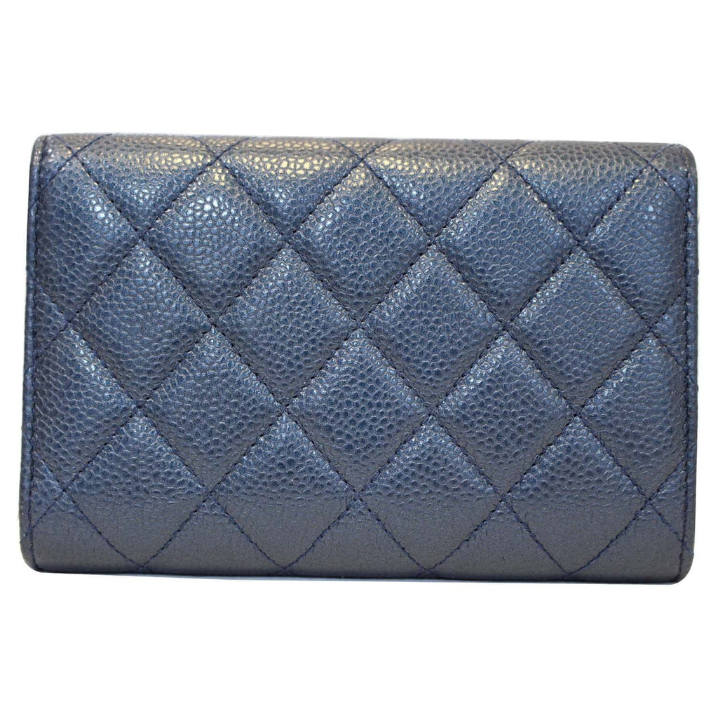 CHANEL Classic Flap Caviar Leather Wallet Navy Blue