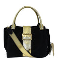 BURBERRY The Medium Buckle Suede and Snakeskin Tote Shoulder Bag Black