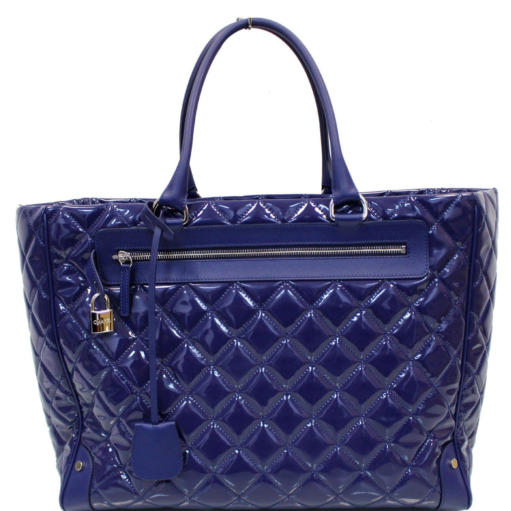 CHANEL Timeless XL Quilted Carry-on Patent Leather Tote Royal Blue