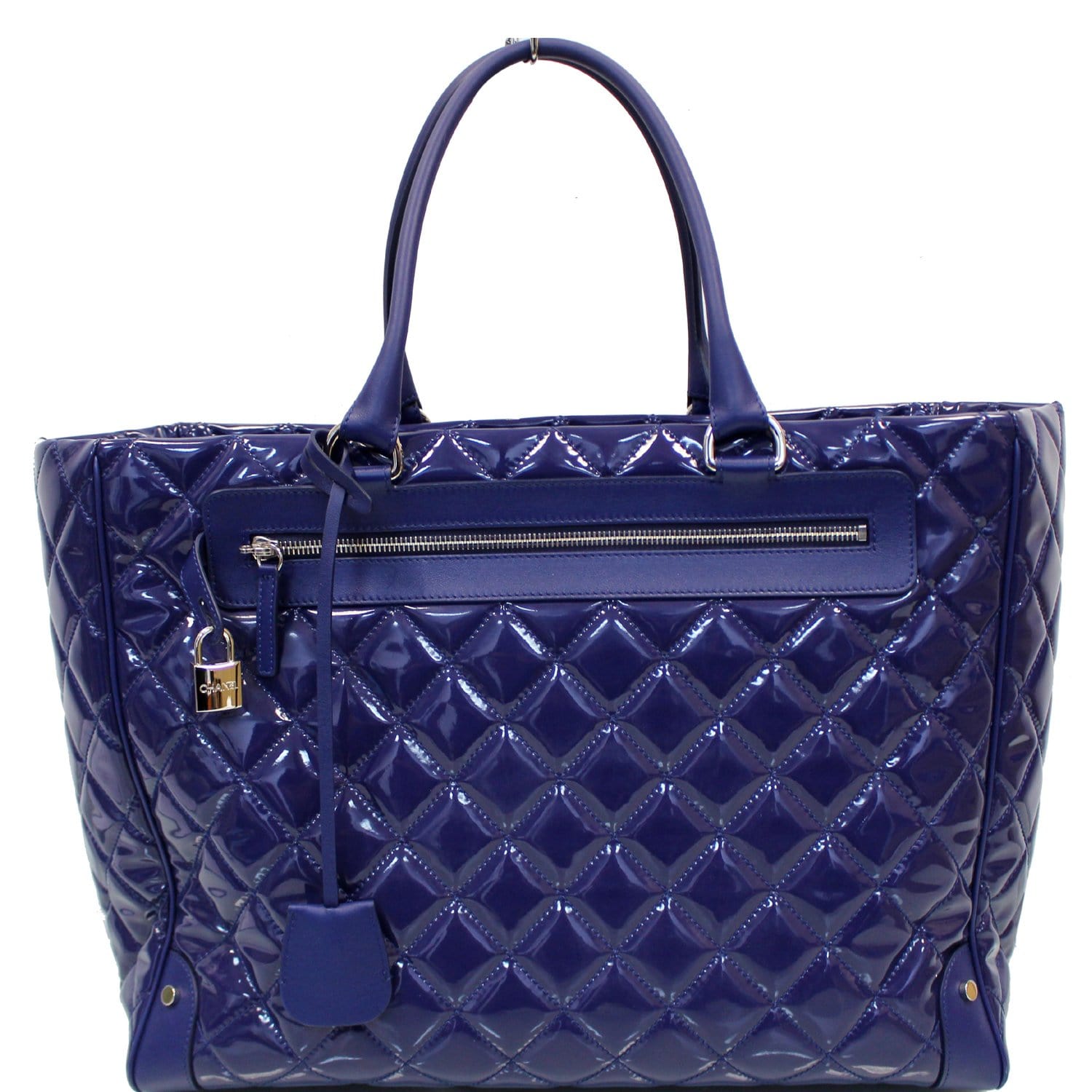 CHANEL Timeless XL Quilted Carry-on Patent Leather Tote Royal Blue
