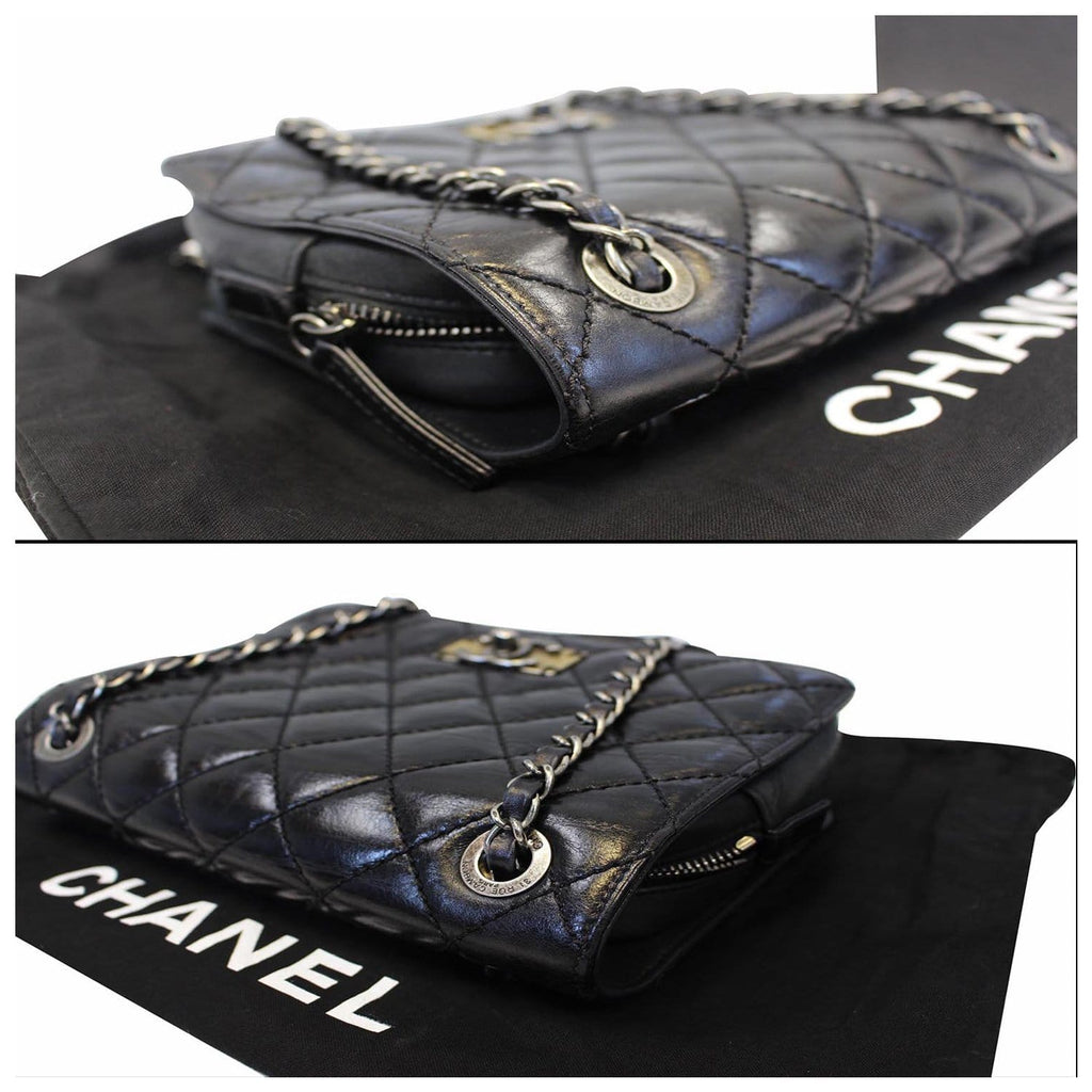 CHANEL CC Quilted Leather Flap Crossbody Bag Black