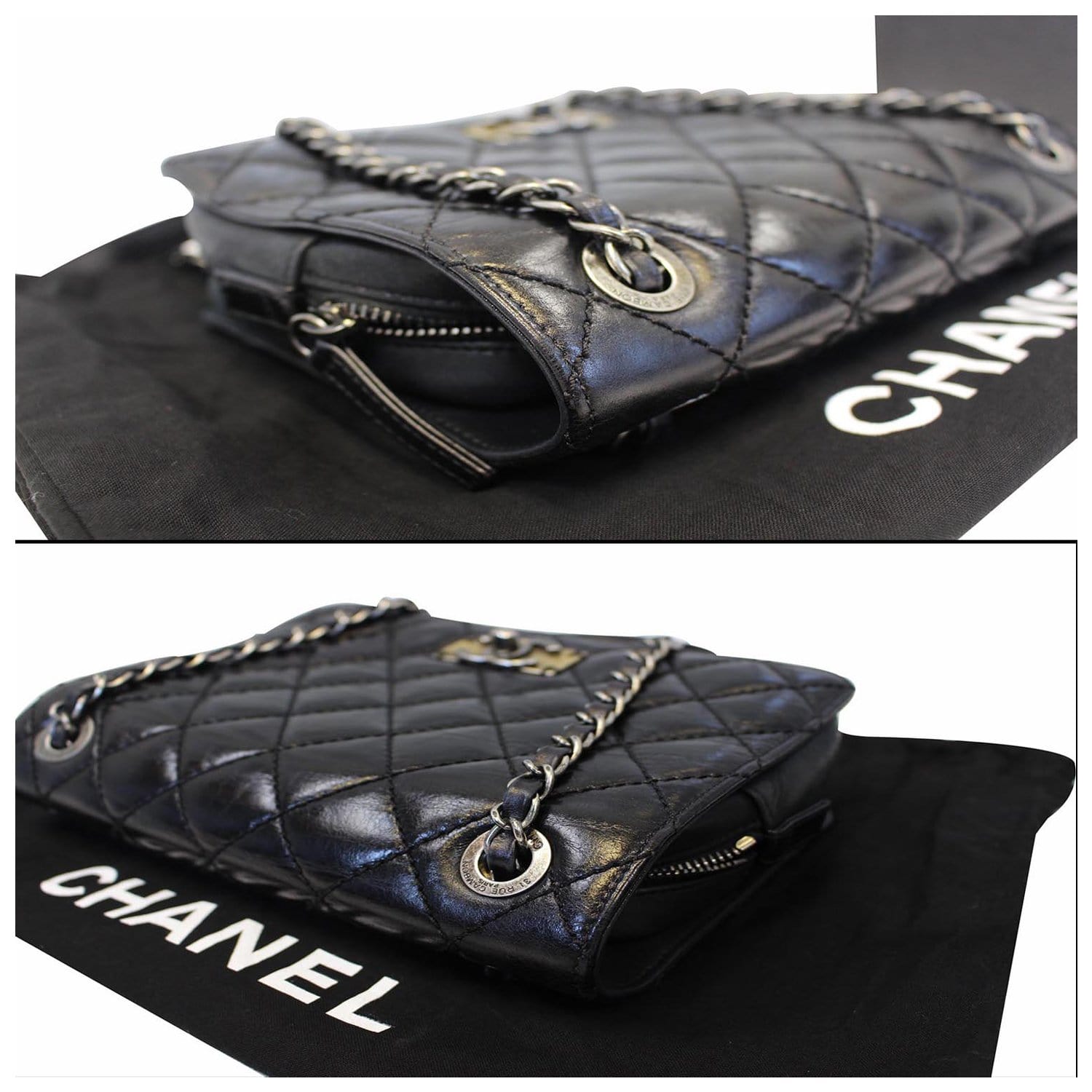 CHANEL CC Quilted Leather Flap Crossbody Bag Black