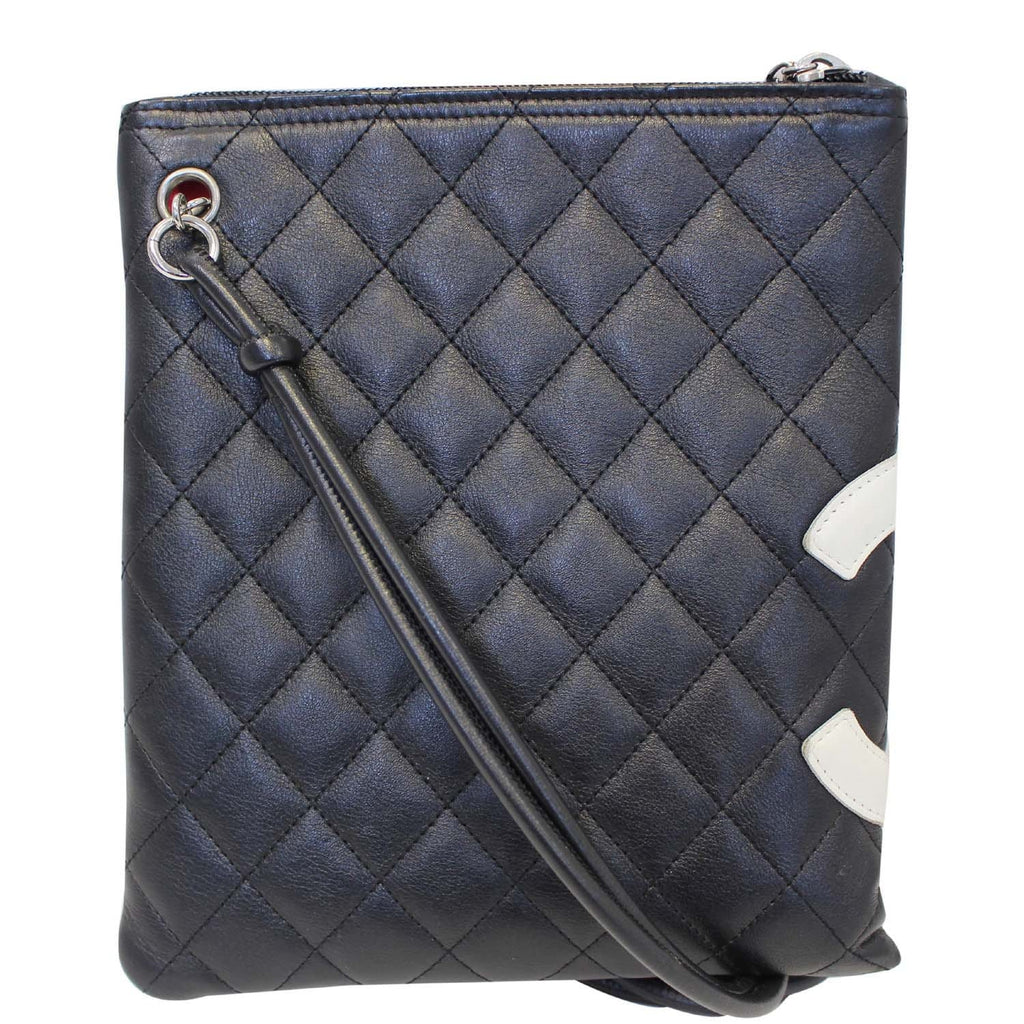 CHANEL Cambon Flat Calfskin Leather Messenger Crossbody Bag Black