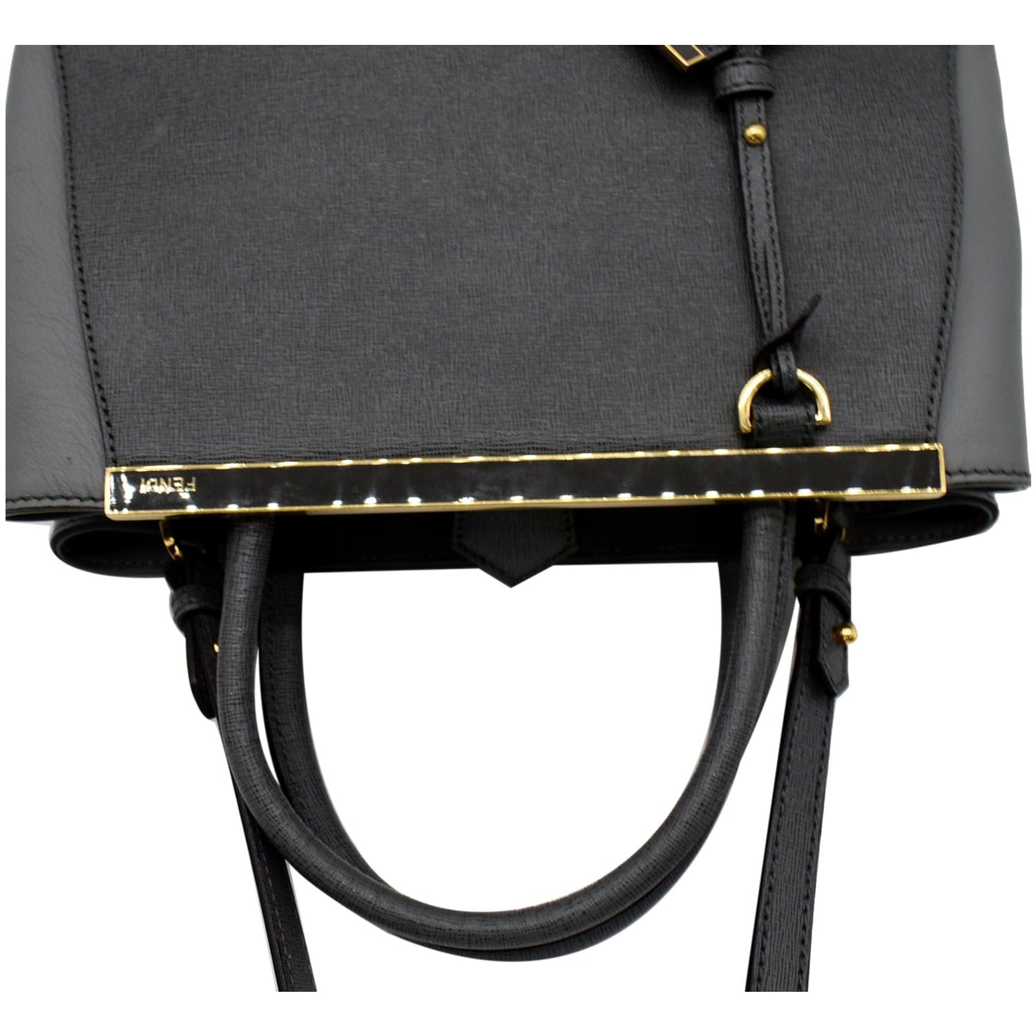FENDI Petite 2Jours Vitello Elite Leather Tote Shoulder Bag Grey