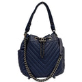CHANEL Chevron Small CC Chain Bucket Deerskin Drawstring Shoulder Bag Blue