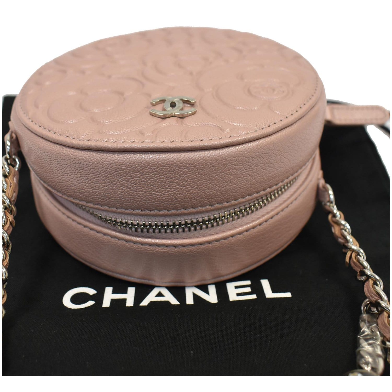 CHANEL Camellia Round Leather Crossbody Bag Light Pink