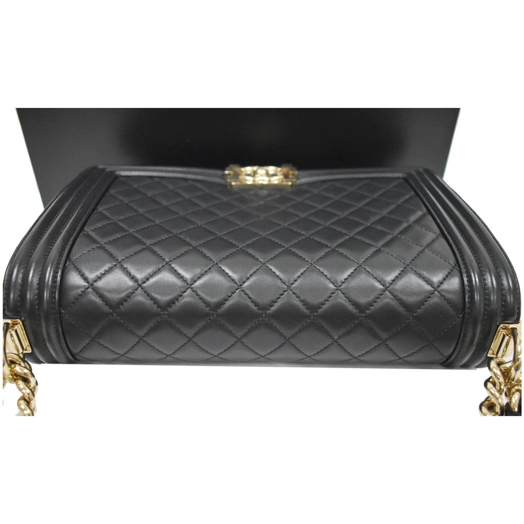 CHANEL Medium Boy Flap Lambskin Leather Shoulder Bag Black