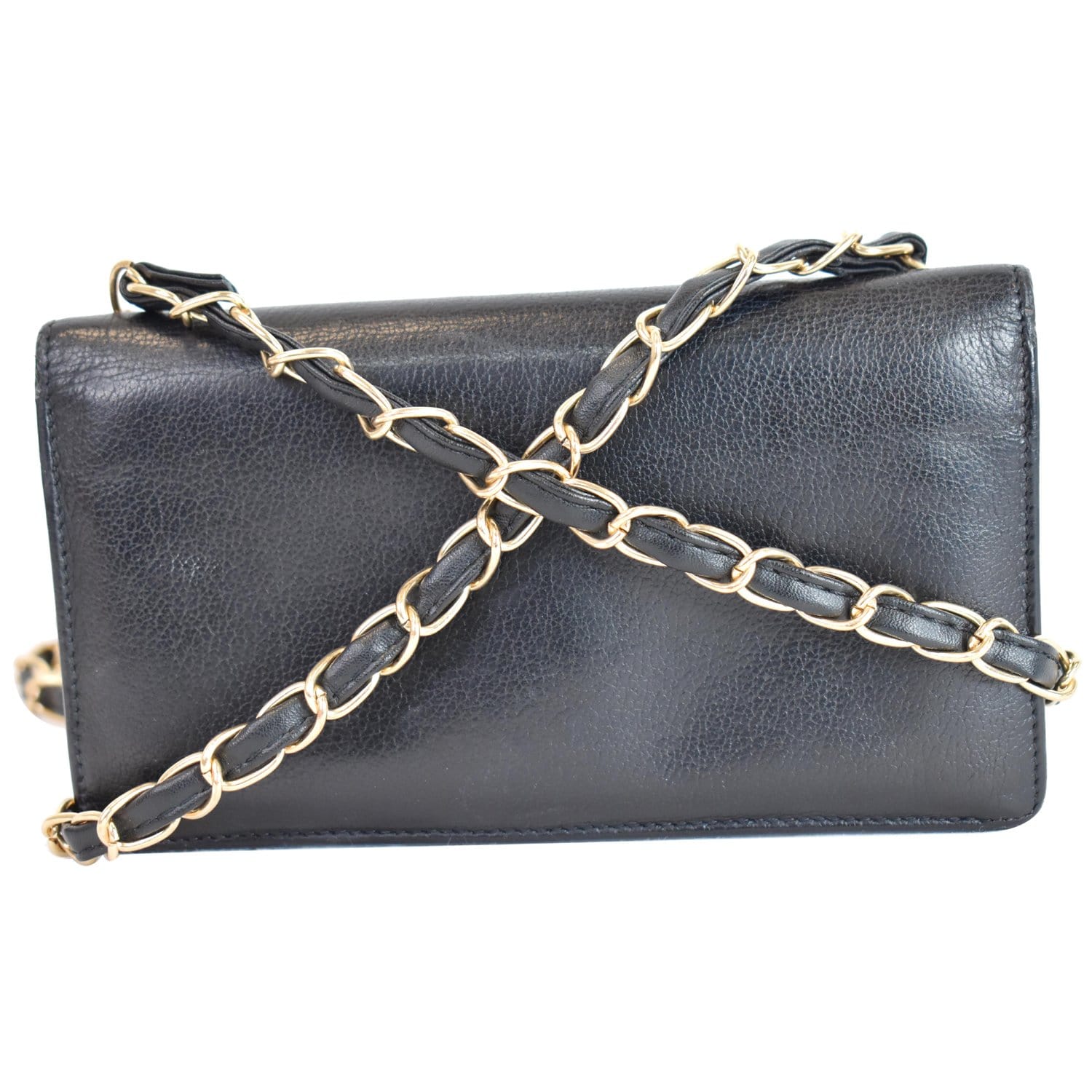 CHANEL Camellia Leather Wallet on Chain Shoulder Bag Black