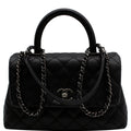 CHANEL Coco Mini Top Lizard Handle Caviar Leather Shoulder Bag Black