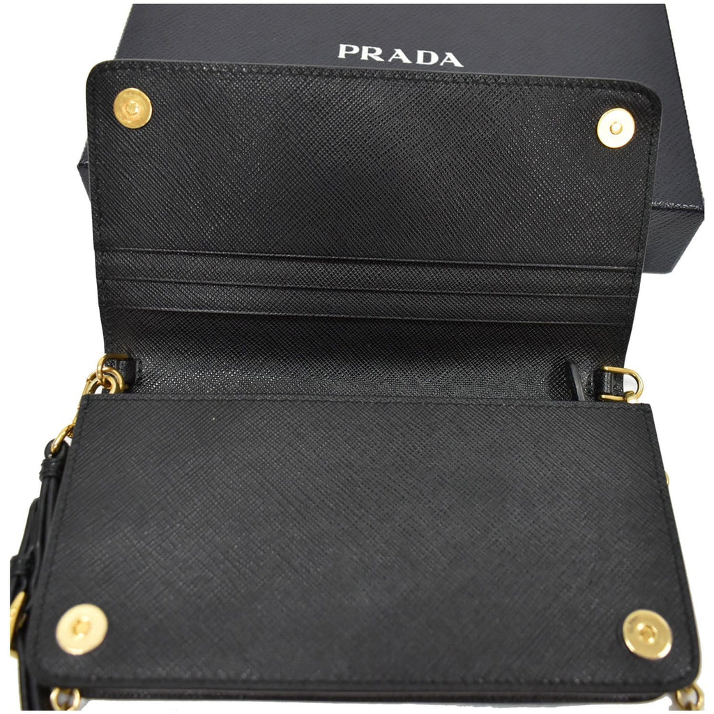 PRADA Mini Saffiano Leather Chain Shoulder Bag Black
