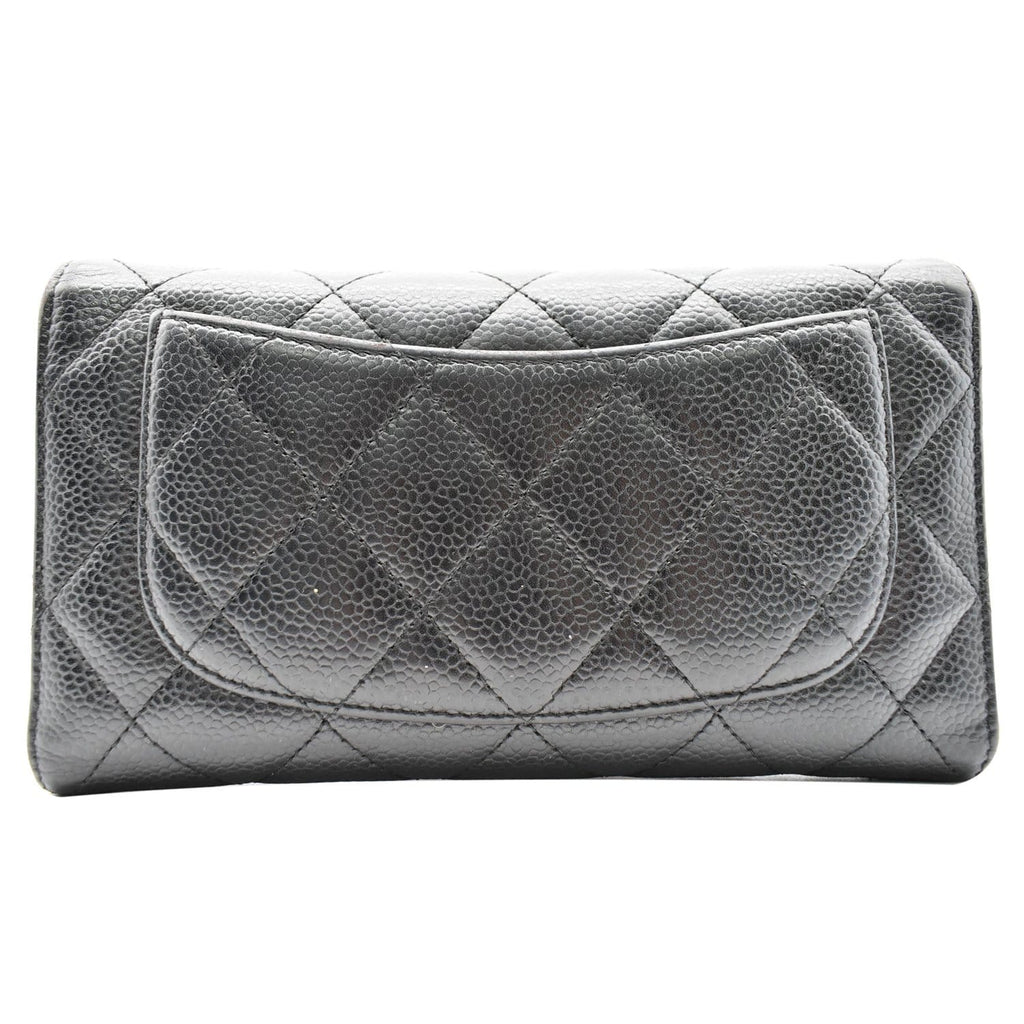 CHANEL Classic Flap Caviar Leather Card Holder Wallet Black