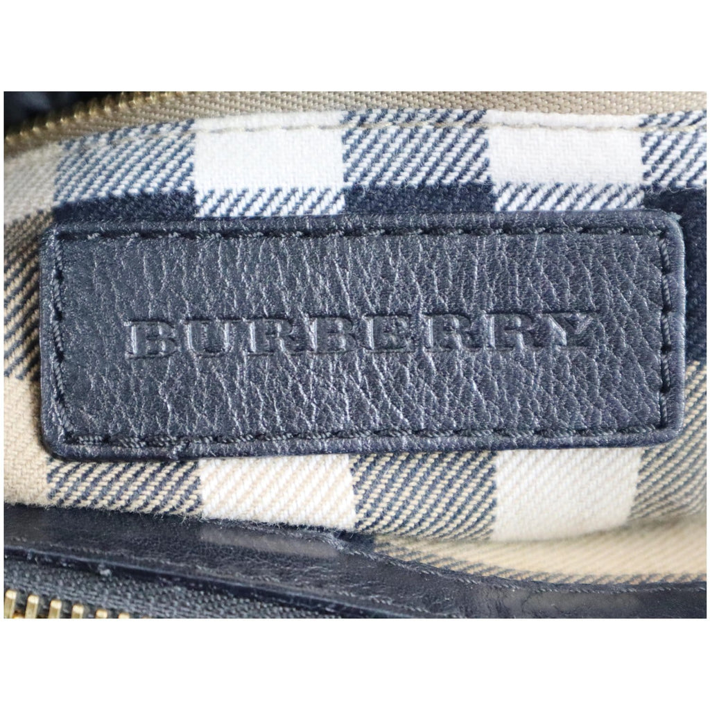 BURBERRY House Check Medium Banner Calf Leather Tote Bag Black