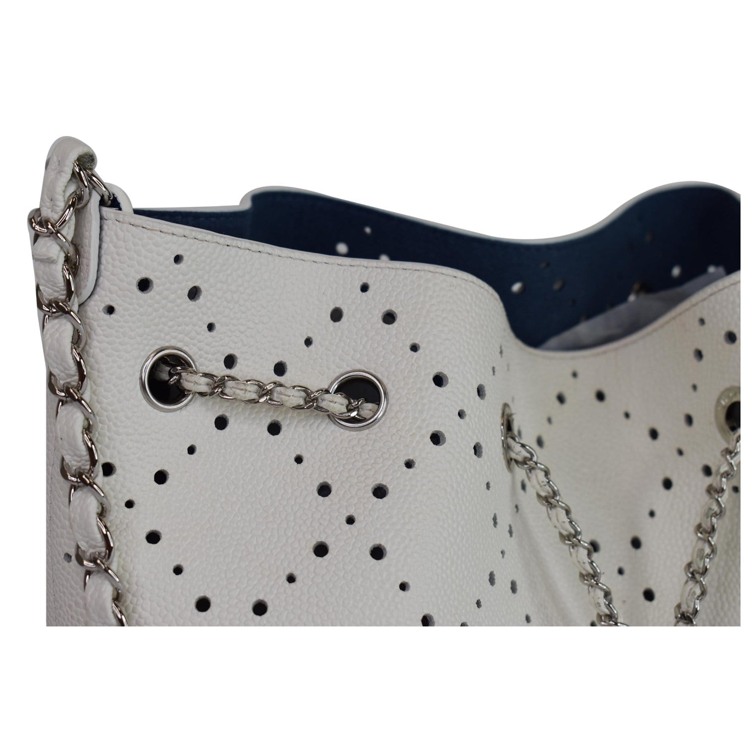Chanel CC Drawstring Medium Perforated Caviar Bucket Bag White - 15% OFF