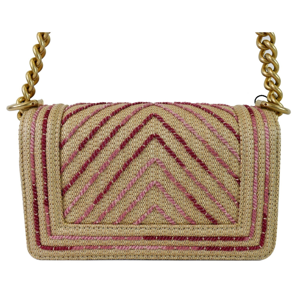 CHANEL Small Boy Chevron Cotton Mixed Fibers Shoulder Bag Pink
