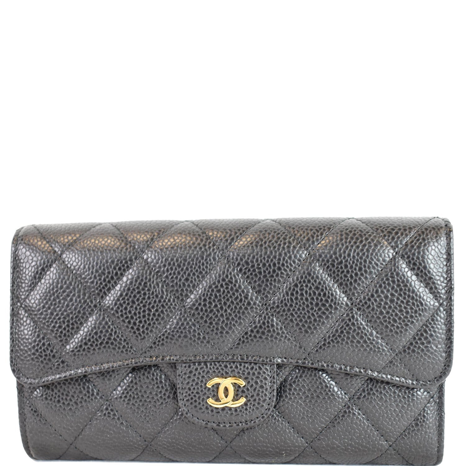 CHANEL Large Flap Quilted Caviar Wallet Black