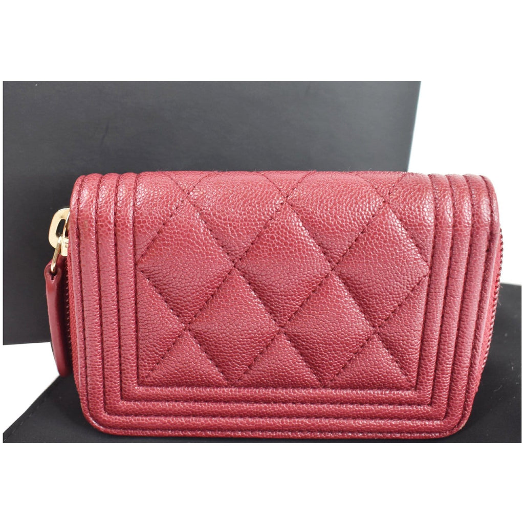 CHANEL Boy Zip Around Caviar Coin Purse Wallet Red