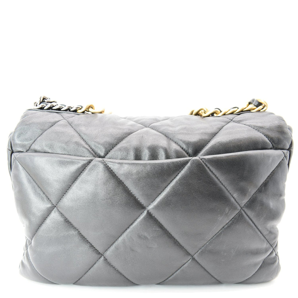 CHANEL 19 Large Flap Quilted Lambskin Leather Shoulder Bag Black