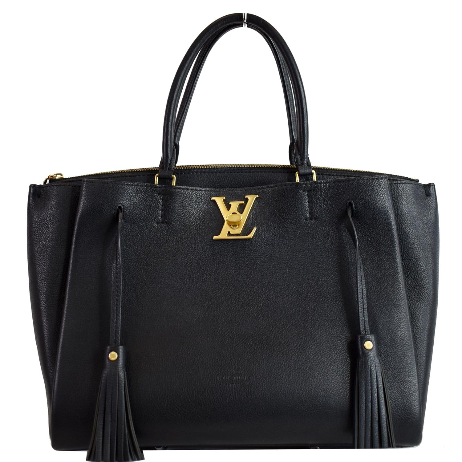 LOUIS VUITTON Lockmeto Calfskin Leather Tote Bag Black