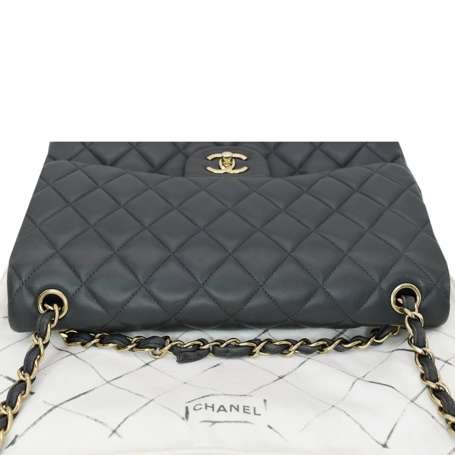 CHANEL Classic Jumbo Double Flap Lambskin Leather Shoulder Bag Grey