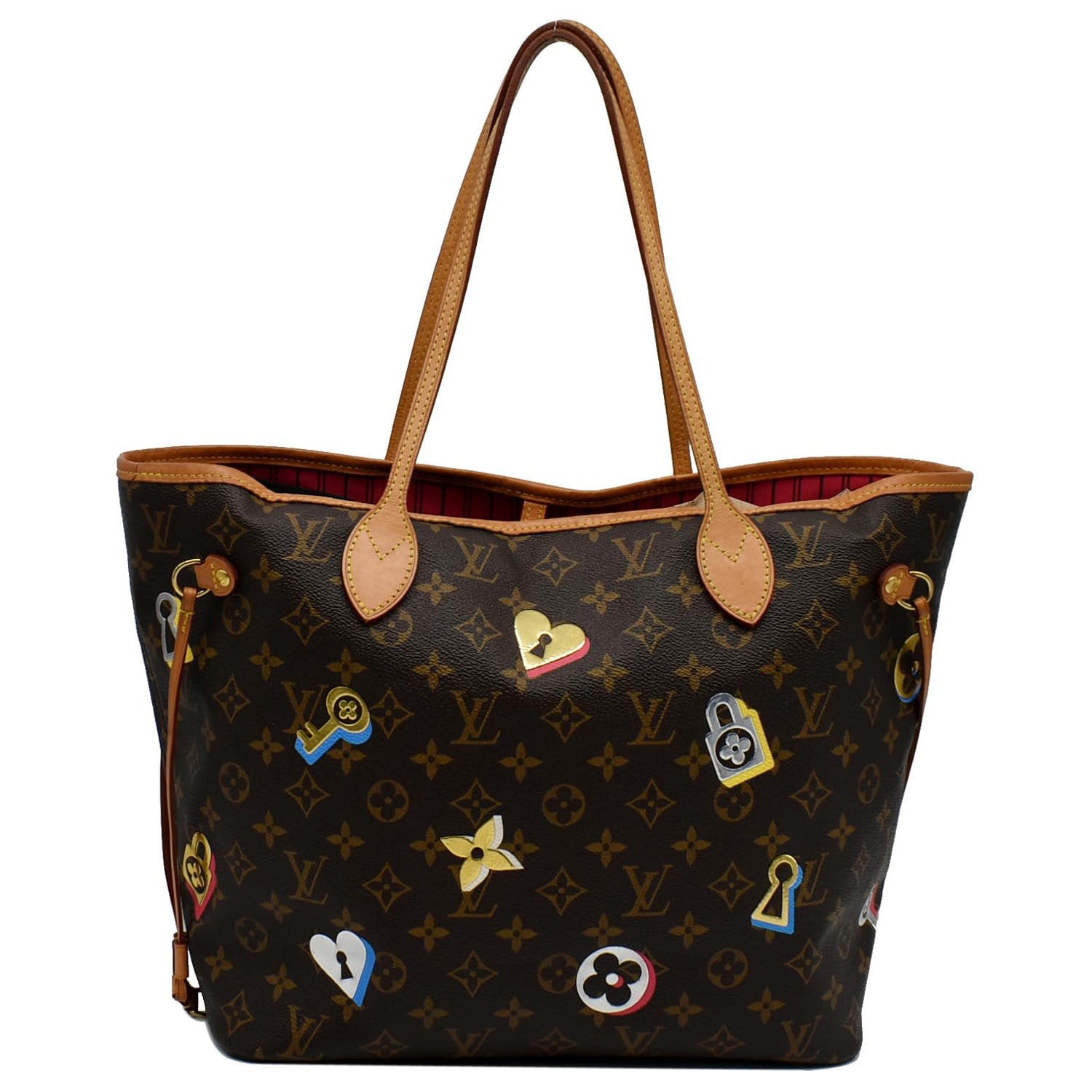 LOUIS VUITTON Love Lock Neverfull MM Monogram Canvas Tote Bag Brown