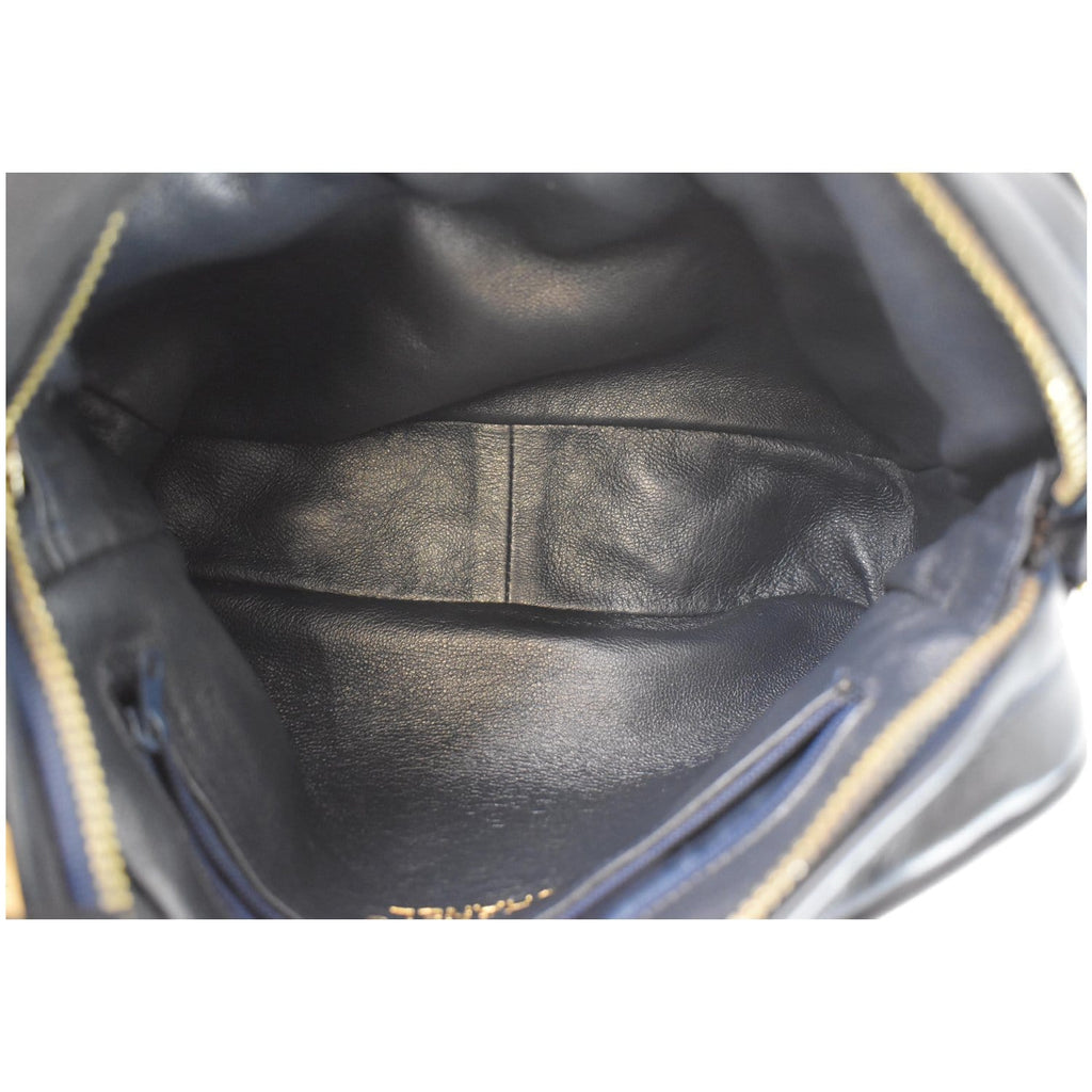 CHANEL Vintage Front Pocket Lambskin Leather Camera Bag Blue