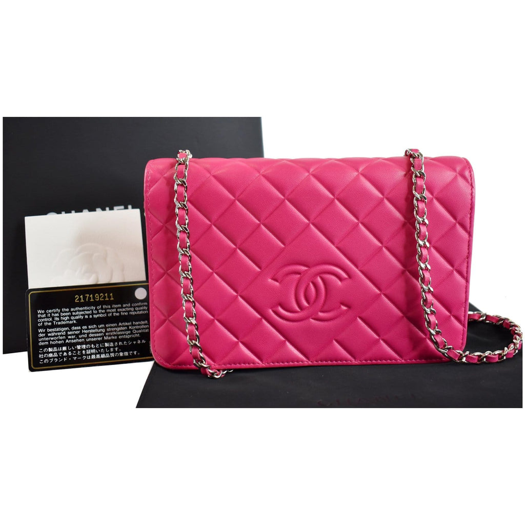CHANEL Quilted Diamond CC Wallet On Chain WOC Crossbody Bag Fuchsia