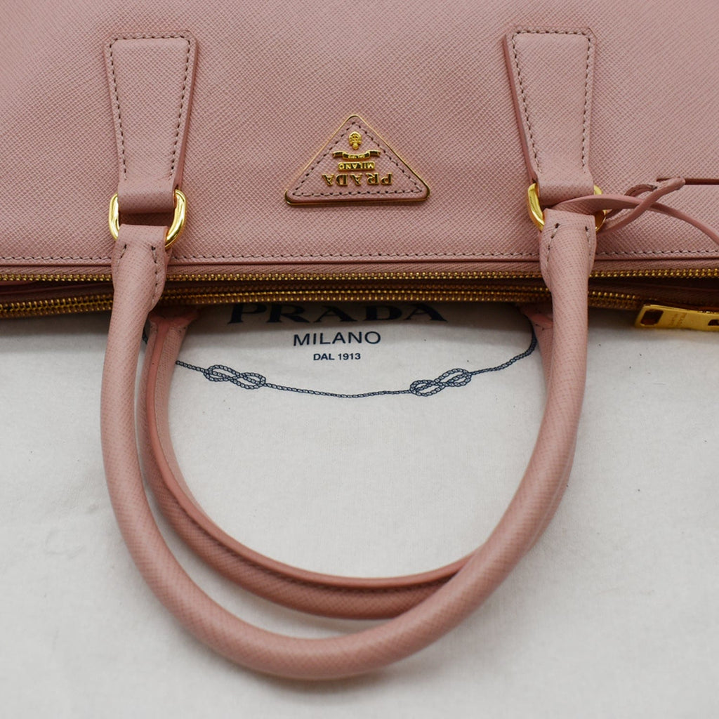 PRADA Galleria Large Double Zip Saffiano Leather Tote Bag Petal Pink - Hot Deals
