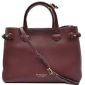 BURBERRY Banner Medium Leather Tote Shoulder Bag Red