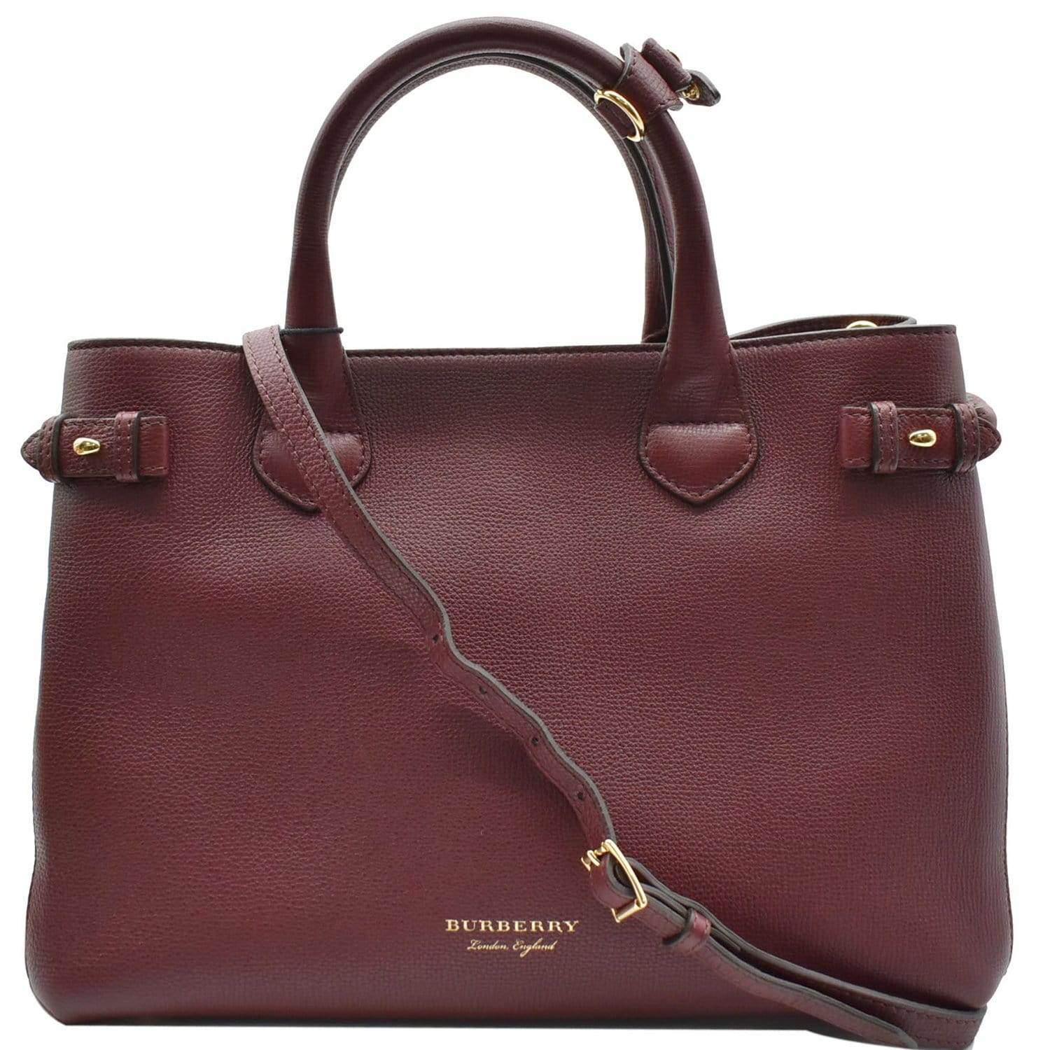 BURBERRY Banner Medium Leather Tote Shoulder Bag Red