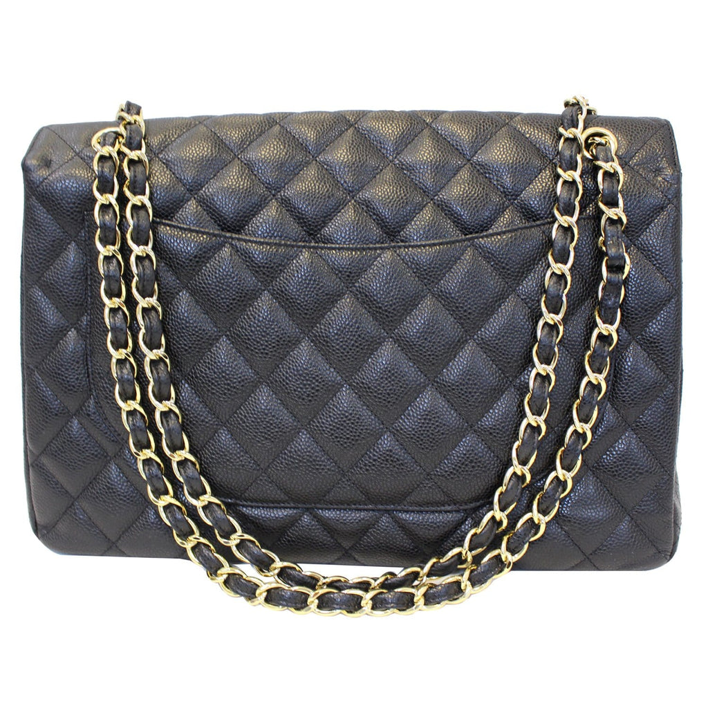 CHANEL Maxi Jumbo Classic Flap Caviar Leather Shoulder Bag Black