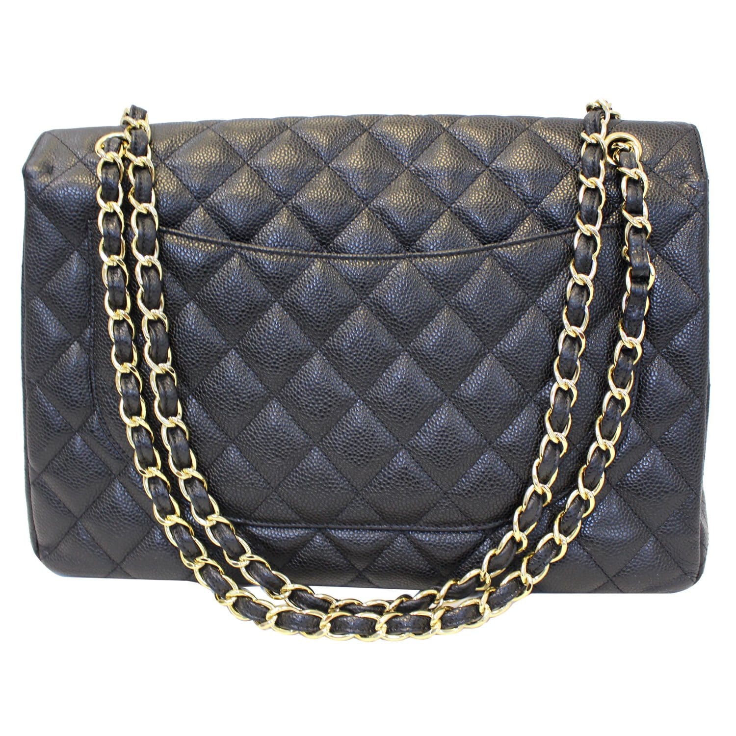 CHANEL Maxi Jumbo Classic Flap Caviar Leather Shoulder Bag Black