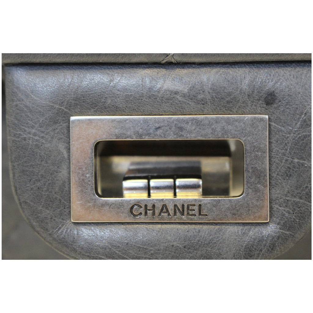 CHANEL 2.55 Reissue Mademoiselle Lock Calfskin Leather Shoulder Bag Grey