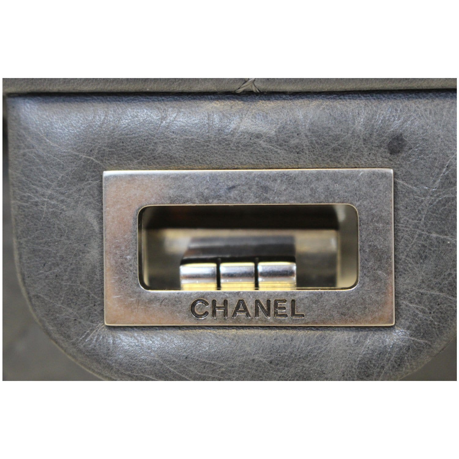 CHANEL 2.55 Reissue Mademoiselle Lock Calfskin Leather Shoulder Bag Grey